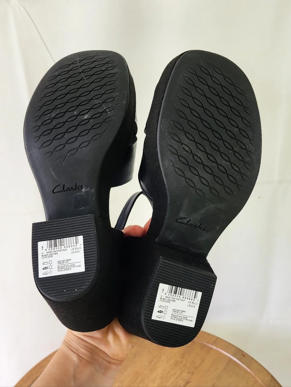 Clarks Maritsa Black Platform Block Heel Sandals Size 9